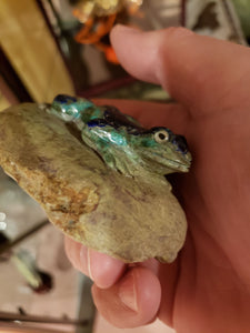 Antique Hand Carved Blue Lapis and Green Malichite Toad / Frog