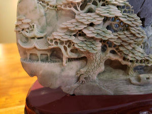 Jade Stone Hand Carved Ancient Mountain Scene III