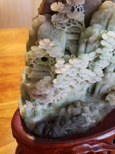 Jade Stone Hand Carved Ancient Mountain Scene VII