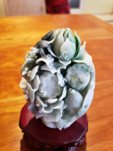 Egg Shaped Jade Floral Carving