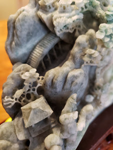 Jade Stone Hand Carved Ancient Mountain Scene IX