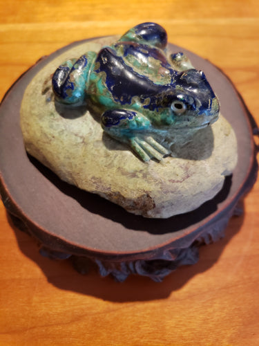 Antique Malachite and Lapis Carved Frog