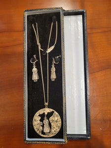 Asian Woman Sterling Silver Earrings & Necklace Set