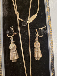 Asian Woman Sterling Silver Earrings & Necklace Set