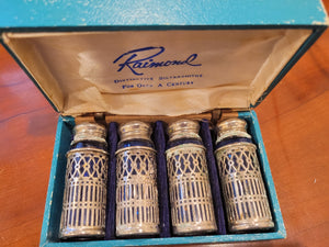 Raimond Salt & Pepper Shakers Cobalt Blue Glass & Sterling Silver with Box