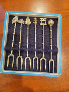 Japanese Sterling Silver Hors d'oeuvre Fork Set of 6