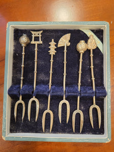 Japanese Sterling Silver Hors d'oeuvre Fork Set of 6