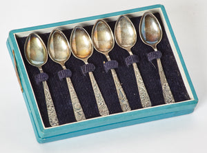 Japanese Floral Style Sterling Silver Demitasse Spoons Set of 6