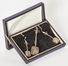 Load image into Gallery viewer, Japanese Sterling Silver Shamisen Earrings and Brooch Set