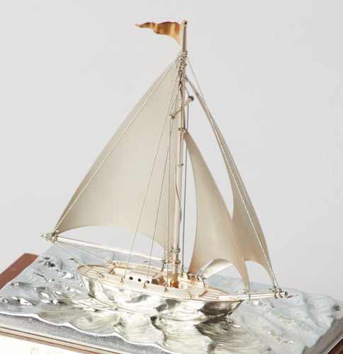 Original Japanese Sterling Silver Sailing Yacht With Gold Gilding