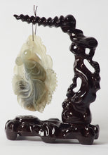 Load image into Gallery viewer, Hand Carved Jade Koi Fish on a Black Ebony Carved Base