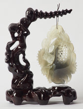 Load image into Gallery viewer, Hand Carved Jade Koi Fish on a Black Ebony Carved Base