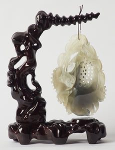 Hand Carved Jade Koi Fish on a Black Ebony Carved Base