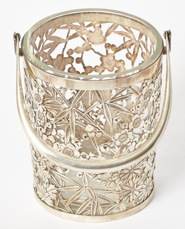 Large Sterling Silver and Crystal Bamboo Ice Bucket