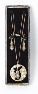 Asian Woman Sterling Silver Earrings & Necklace Set