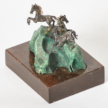 Load image into Gallery viewer, Hand Carved Malachite and Three Silver Horse Statue